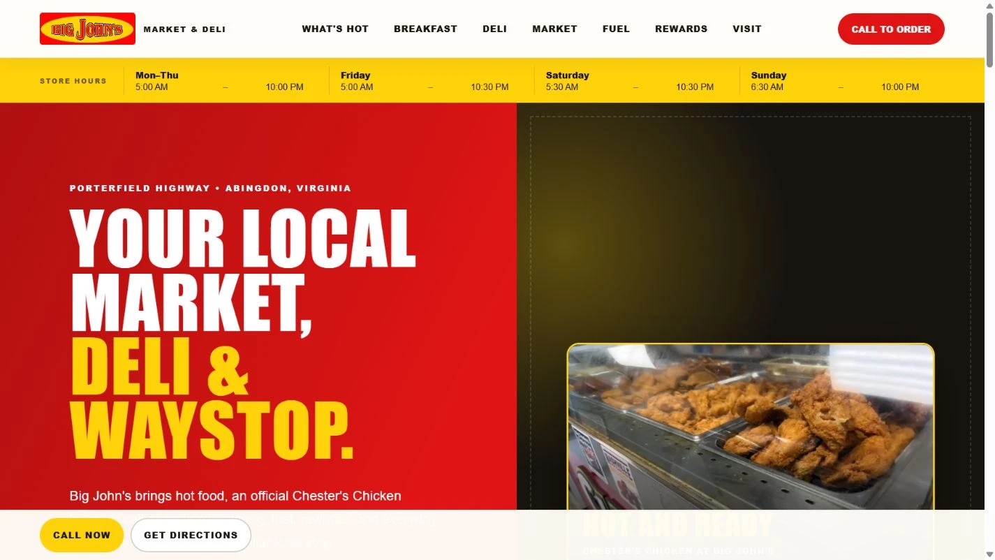 Published Big John’s Market and Deli website shown on a laptop