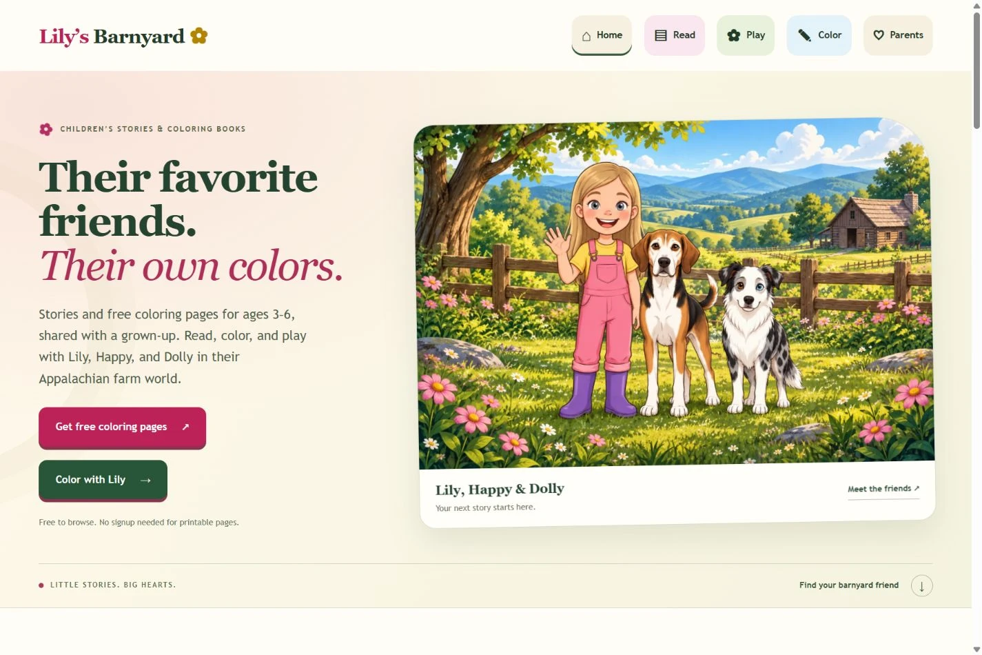 Lily, Happy, and Dolly welcoming families to Lily’s Barnyard